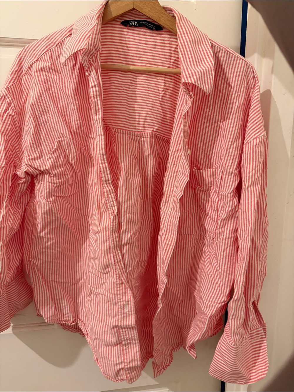 Zara Pink & White Striped Button-Down Shirt